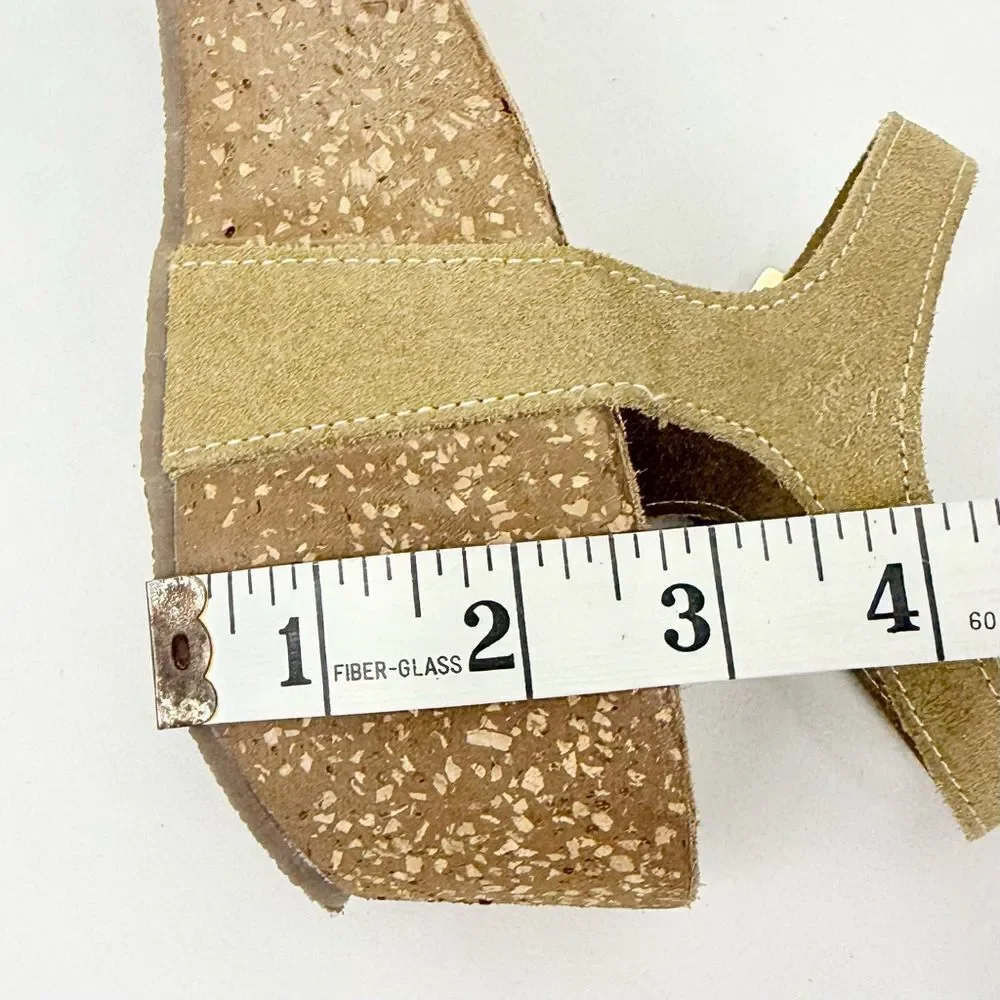 Antica Cuoieria Tan Suede Rhinestone Sparkle Open Toe Cork Wedge Sandals